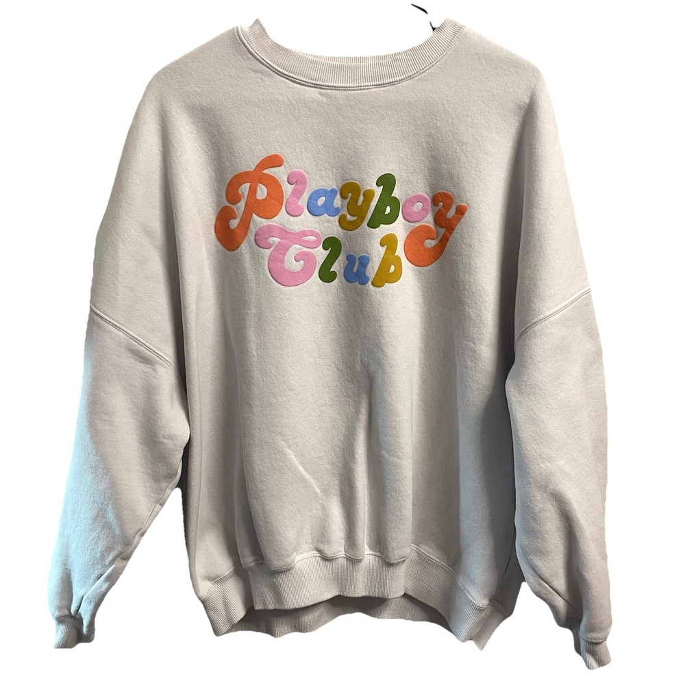 Pacsun Womens White Playboy Club Oversized Pull-over Sweatshirt Sz.M